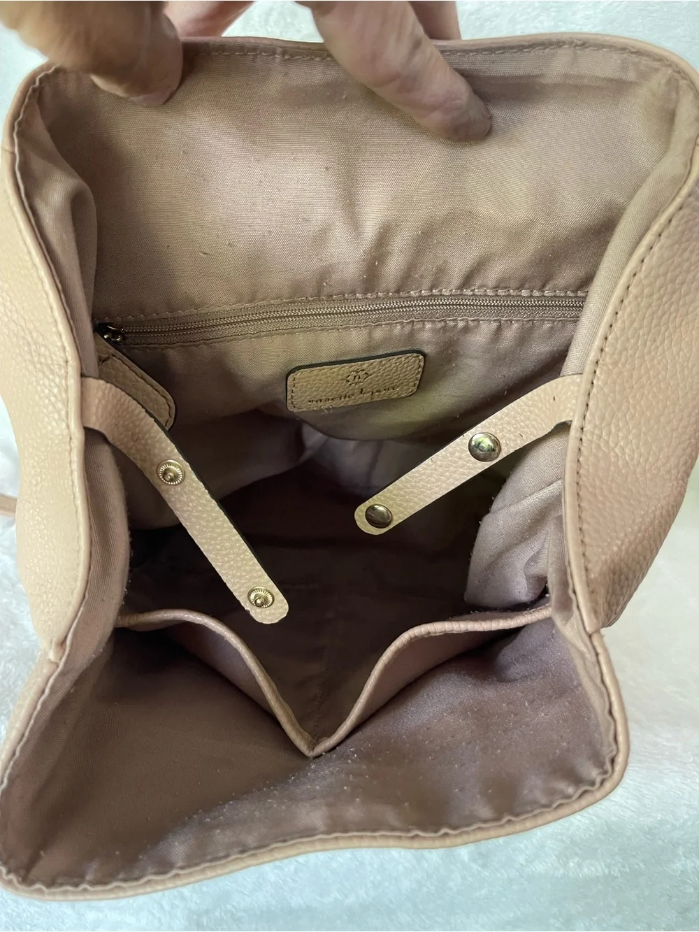 Nanette Lepore pebbled beige pink vegan leather backpack